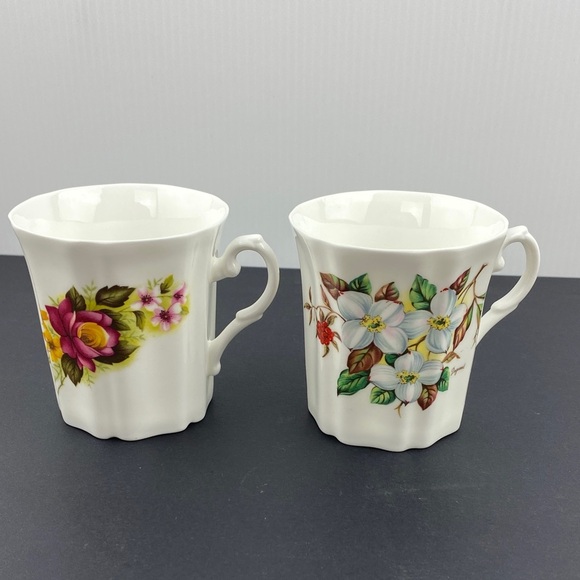 Royal Grafton Fine Bone China Tea Mugs Floral with Ridged Sides Set of 4 - Picture 3 of 10